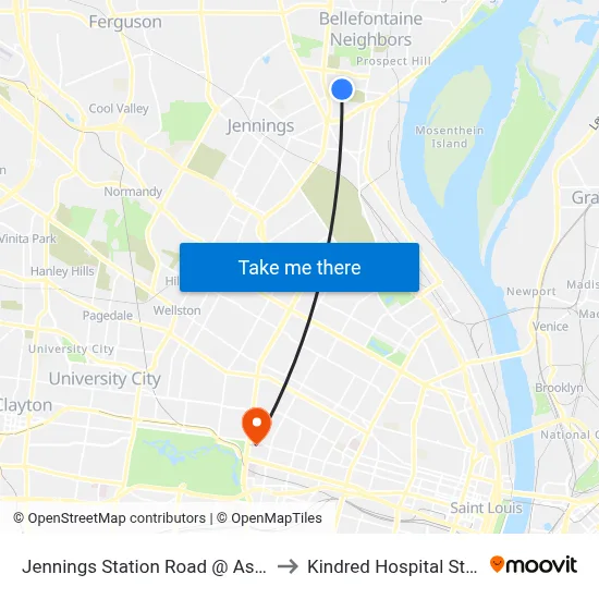Jennings Station Road @ Astoria Wb to Kindred Hospital St. Louis map
