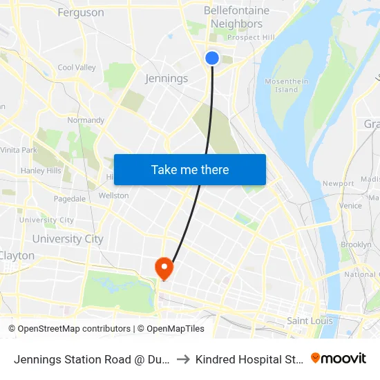 Jennings Station Road @ Duenke Wb to Kindred Hospital St. Louis map