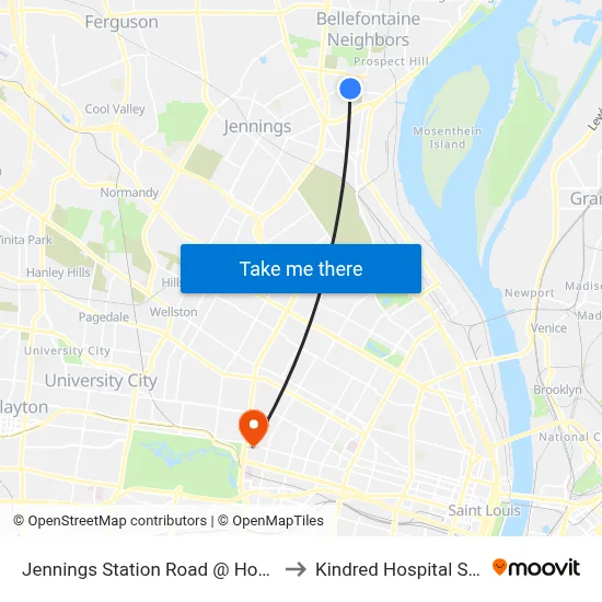 Jennings Station Road @ Hopedale Wb to Kindred Hospital St. Louis map
