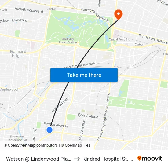 Watson @ Lindenwood Place Sb to Kindred Hospital St. Louis map