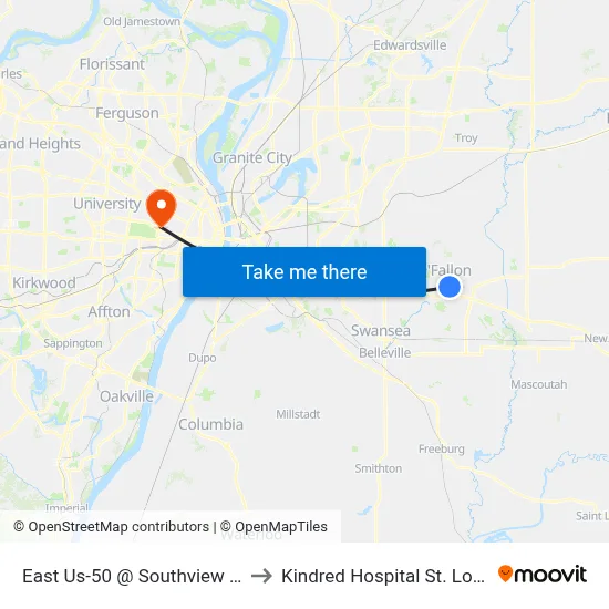 East Us-50 @ Southview Eb to Kindred Hospital St. Louis map