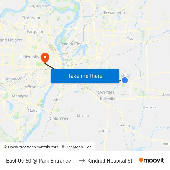 East Us-50 @ Park Entrance Place Eb to Kindred Hospital St. Louis map
