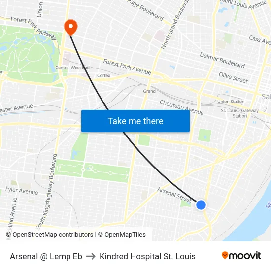 Arsenal @ Lemp Eb to Kindred Hospital St. Louis map