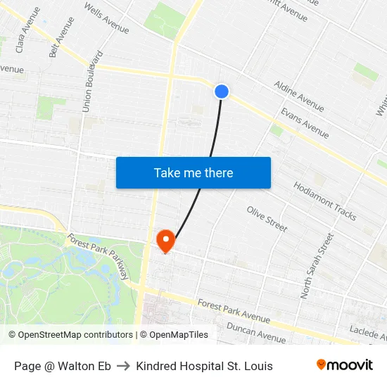 Page @ Walton Eb to Kindred Hospital St. Louis map