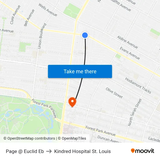 Page @ Euclid Eb to Kindred Hospital St. Louis map