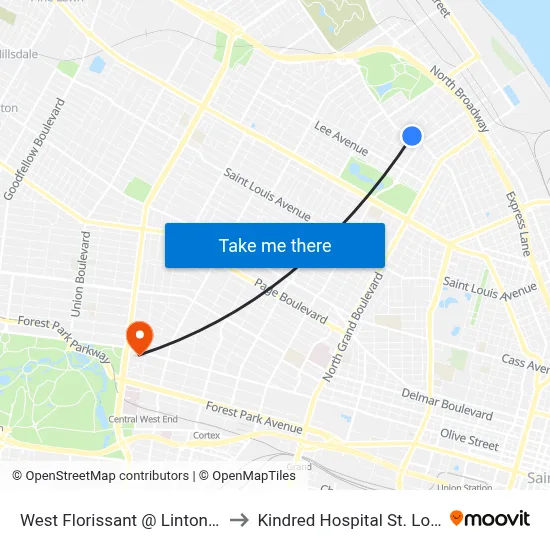 West Florissant @ Linton Nb to Kindred Hospital St. Louis map