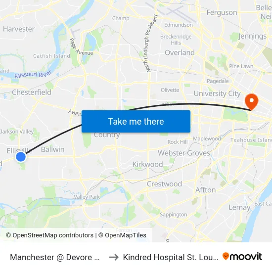 Manchester @ Devore Wb to Kindred Hospital St. Louis map