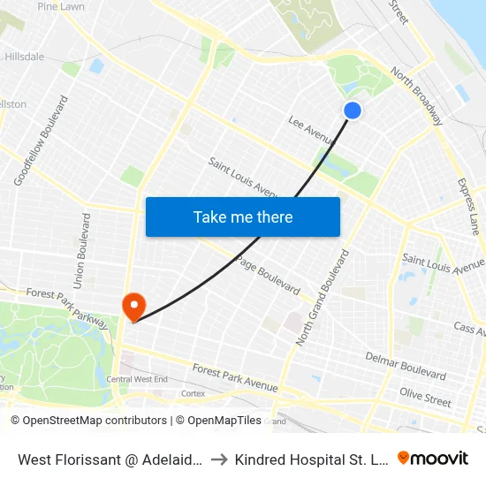 West Florissant @ Adelaide Nb to Kindred Hospital St. Louis map