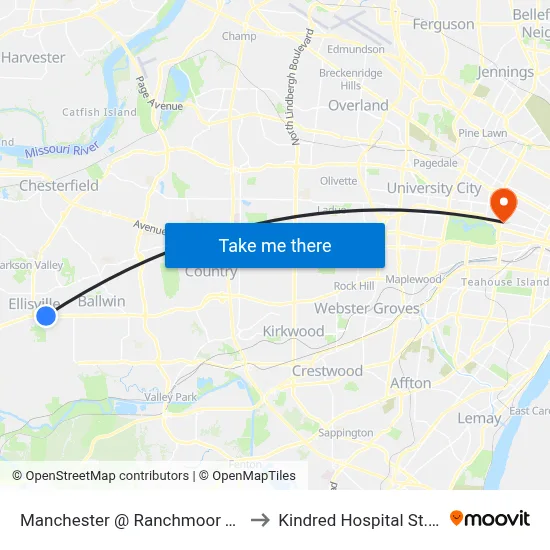 Manchester @ Ranchmoor Trail Wb to Kindred Hospital St. Louis map