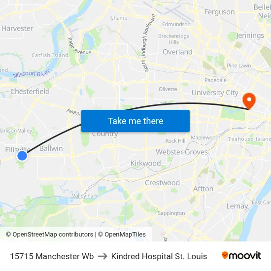 15715 Manchester Wb to Kindred Hospital St. Louis map