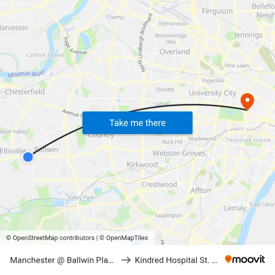 Manchester @ Ballwin Plaza Wb to Kindred Hospital St. Louis map