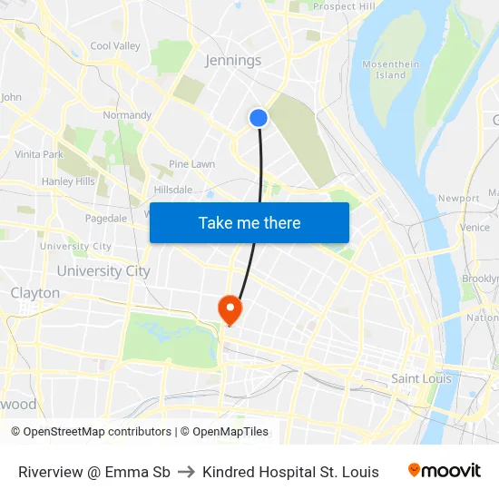 Riverview @ Emma Sb to Kindred Hospital St. Louis map