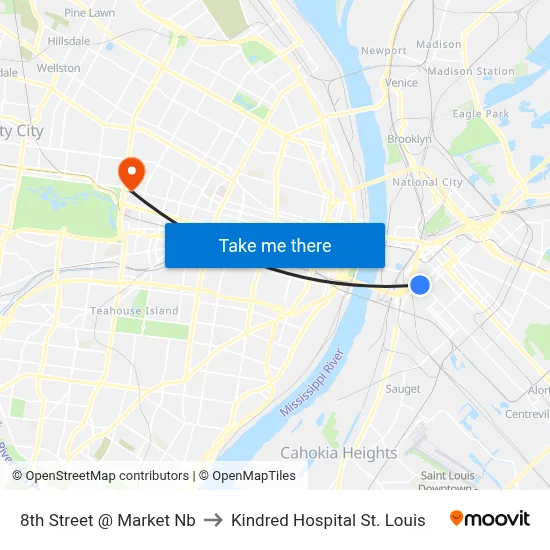8th Street @ Market Nb to Kindred Hospital St. Louis map