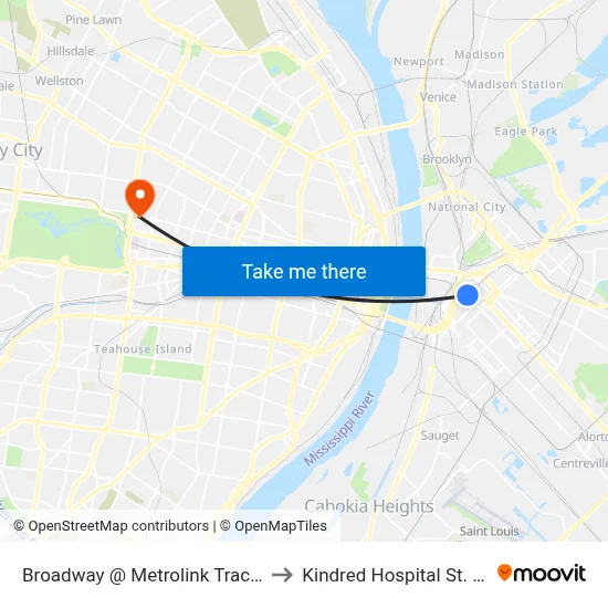 Broadway @ Metrolink Tracks Wb to Kindred Hospital St. Louis map
