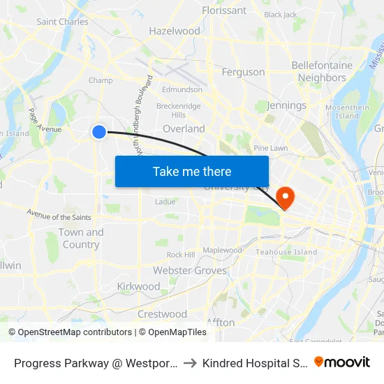 Progress Parkway @ Westport Plaza Nb to Kindred Hospital St. Louis map