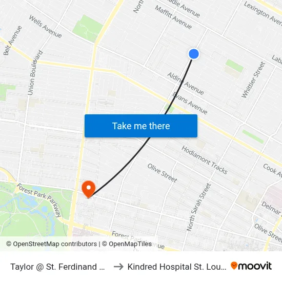 Taylor @ St. Ferdinand Nb to Kindred Hospital St. Louis map