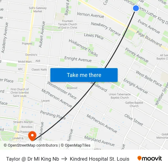 Taylor @ Dr Ml King Nb to Kindred Hospital St. Louis map