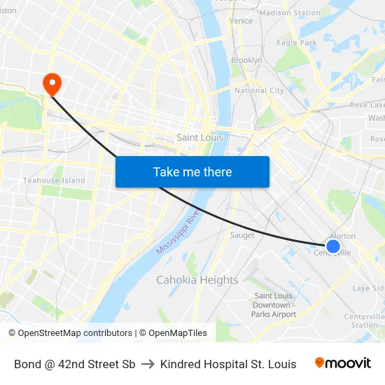 Bond @ 42nd Street Sb to Kindred Hospital St. Louis map