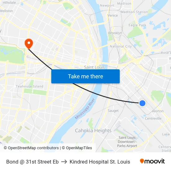 Bond @ 31st Street Eb to Kindred Hospital St. Louis map