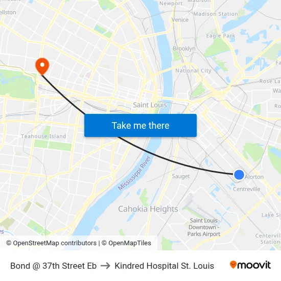 Bond @ 37th Street Eb to Kindred Hospital St. Louis map