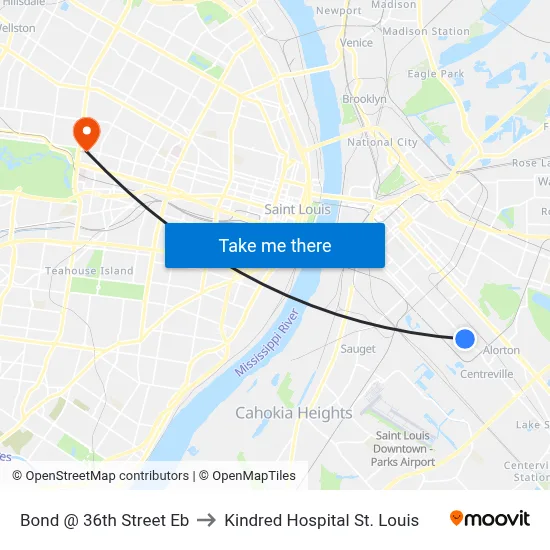 Bond @ 36th Street Eb to Kindred Hospital St. Louis map