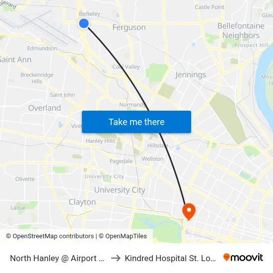 North Hanley @ Airport Nb to Kindred Hospital St. Louis map