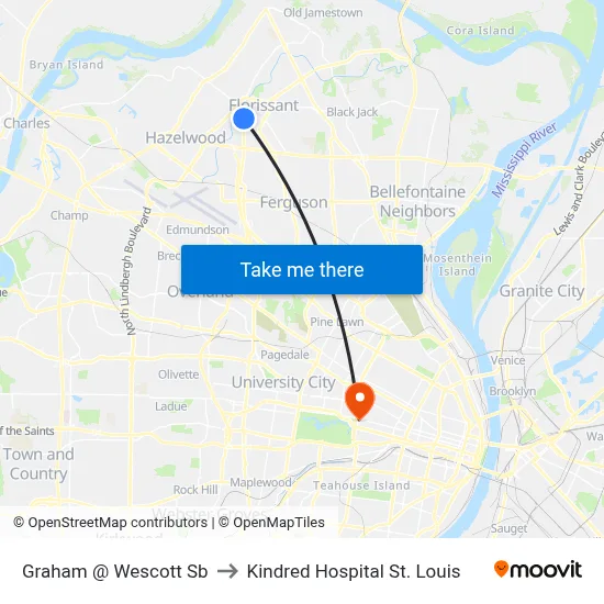 Graham @ Wescott Sb to Kindred Hospital St. Louis map