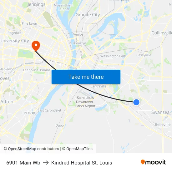 6901 Main Wb to Kindred Hospital St. Louis map