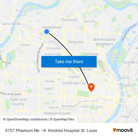 5757 Phantom Nb to Kindred Hospital St. Louis map