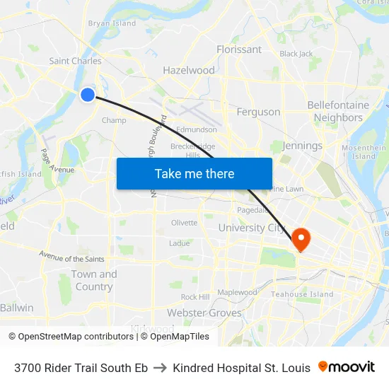 3700 Rider Trail South Eb to Kindred Hospital St. Louis map