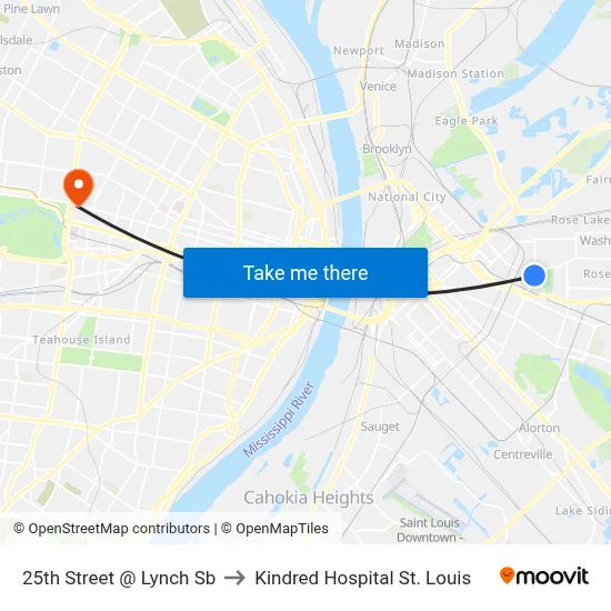 25th Street @ Lynch Sb to Kindred Hospital St. Louis map