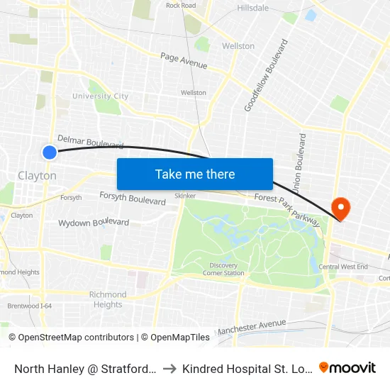 North Hanley @ Stratford Sb to Kindred Hospital St. Louis map