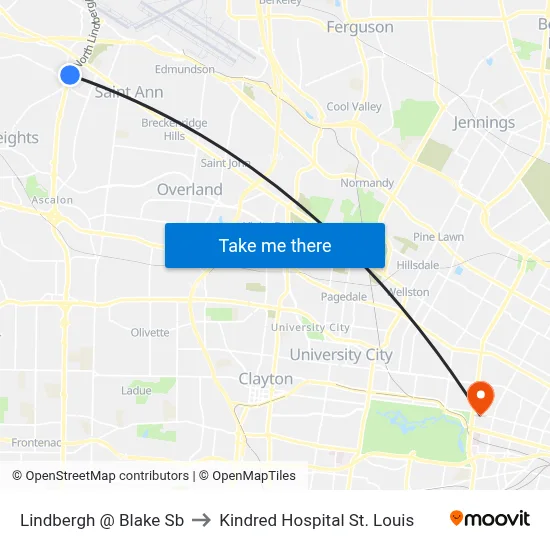 Lindbergh @ Blake Sb to Kindred Hospital St. Louis map