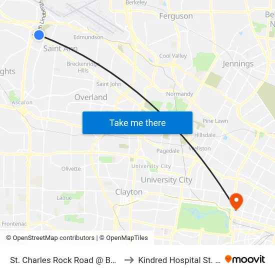 St. Charles Rock Road @ Banks Eb to Kindred Hospital St. Louis map