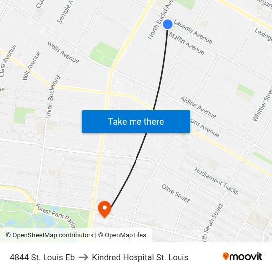 4844 St. Louis Eb to Kindred Hospital St. Louis map