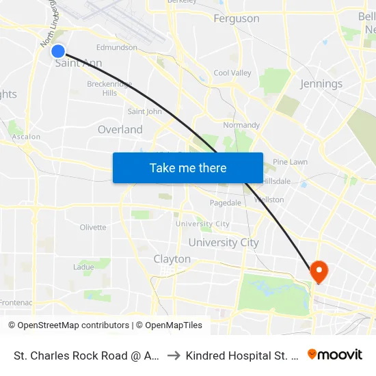 St. Charles Rock Road @ Adie Eb to Kindred Hospital St. Louis map