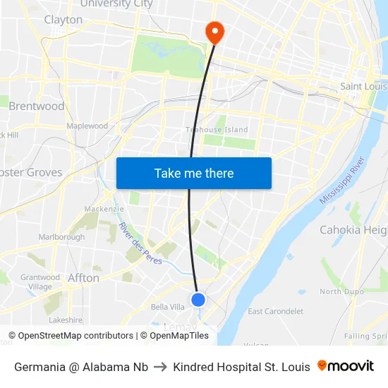 Germania @ Alabama Nb to Kindred Hospital St. Louis map