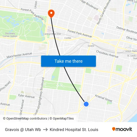 Gravois @ Utah Wb to Kindred Hospital St. Louis map