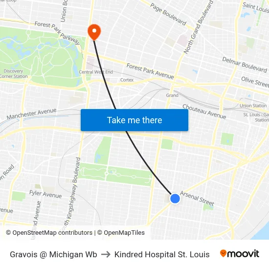Gravois @ Michigan Wb to Kindred Hospital St. Louis map