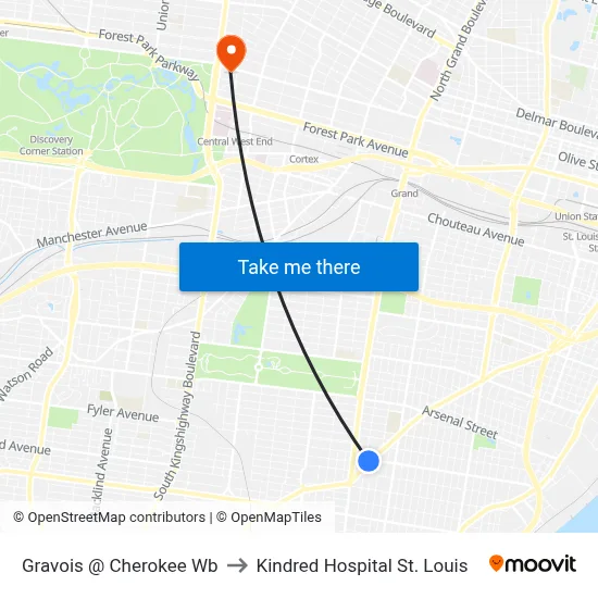 Gravois @ Cherokee Wb to Kindred Hospital St. Louis map