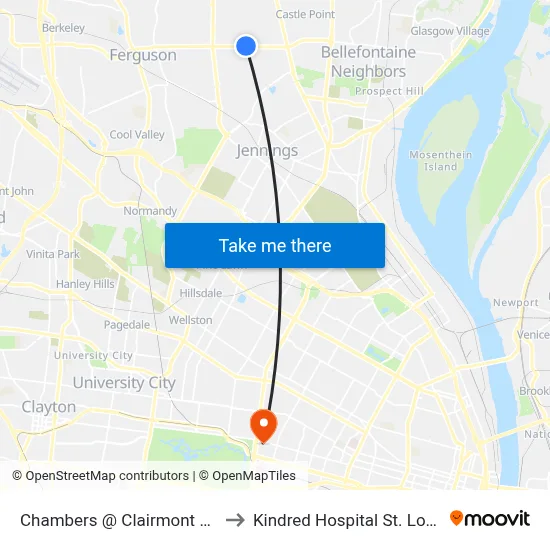 Chambers @ Clairmont Wb to Kindred Hospital St. Louis map