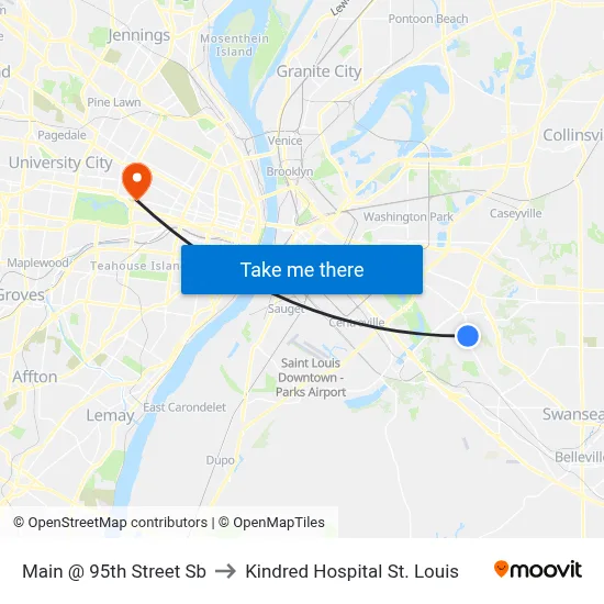 Main @ 95th Street Sb to Kindred Hospital St. Louis map