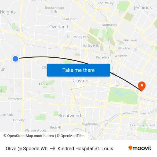 Olive @ Spoede Wb to Kindred Hospital St. Louis map
