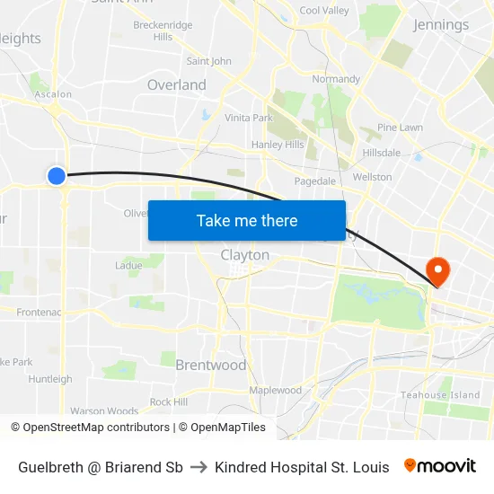 Guelbreth @ Briarend Sb to Kindred Hospital St. Louis map
