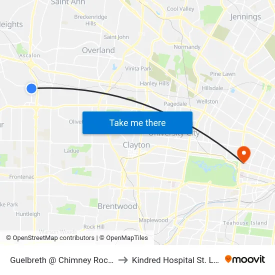 Guelbreth @ Chimney Rock Sb to Kindred Hospital St. Louis map