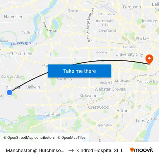 Manchester @ Hutchinson Wb to Kindred Hospital St. Louis map