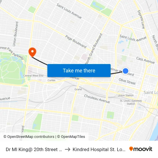 Dr Ml King@ 20th Street Eb to Kindred Hospital St. Louis map