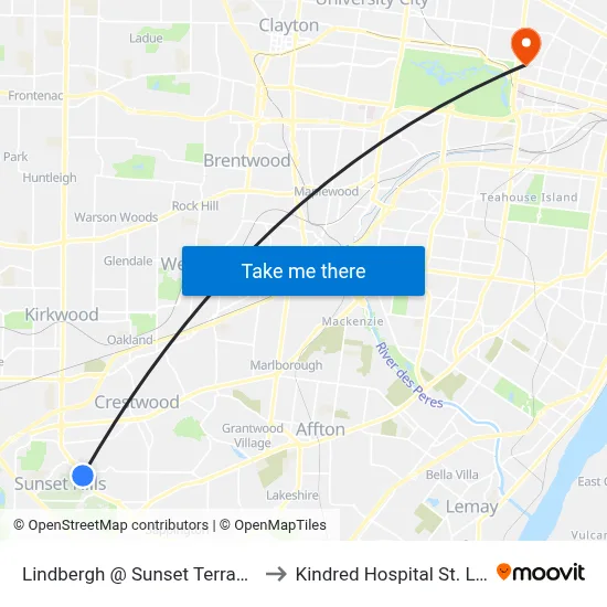 Lindbergh @ Sunset Terrace Nb to Kindred Hospital St. Louis map