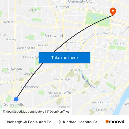 Lindbergh @ Eddie And Park Nb to Kindred Hospital St. Louis map