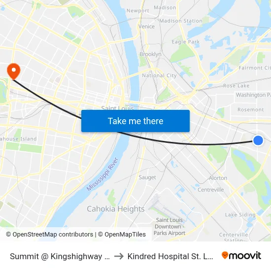 Summit @ Kingshighway Wb to Kindred Hospital St. Louis map